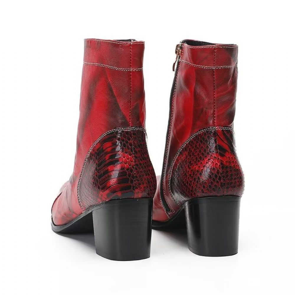 Bottes Pour Hommes Bottines Cuir Texturé - Rouge