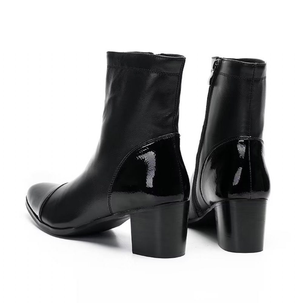 Bottes Pour Hommes Bottines Cuir Texturé - Noir