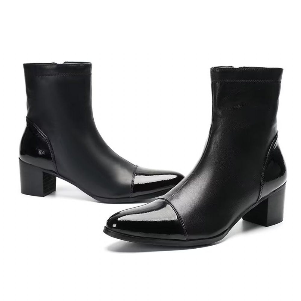 Bottes Pour Hommes Bottines Cuir Texturé - Noir