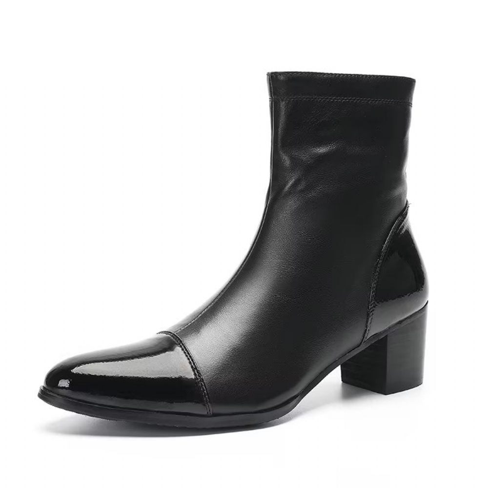 Bottes Pour Hommes Bottines Cuir Texturé - Noir