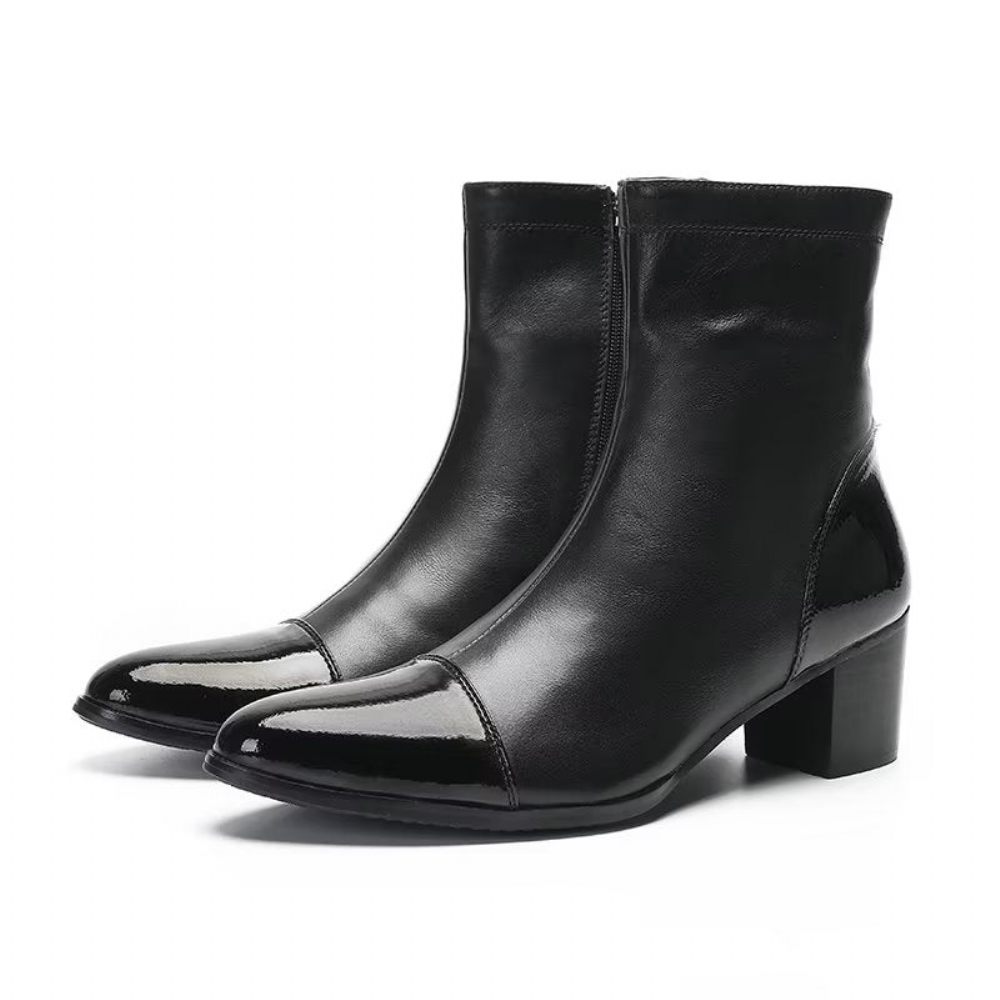 Bottes Pour Hommes Bottines Cuir Texturé - Noir