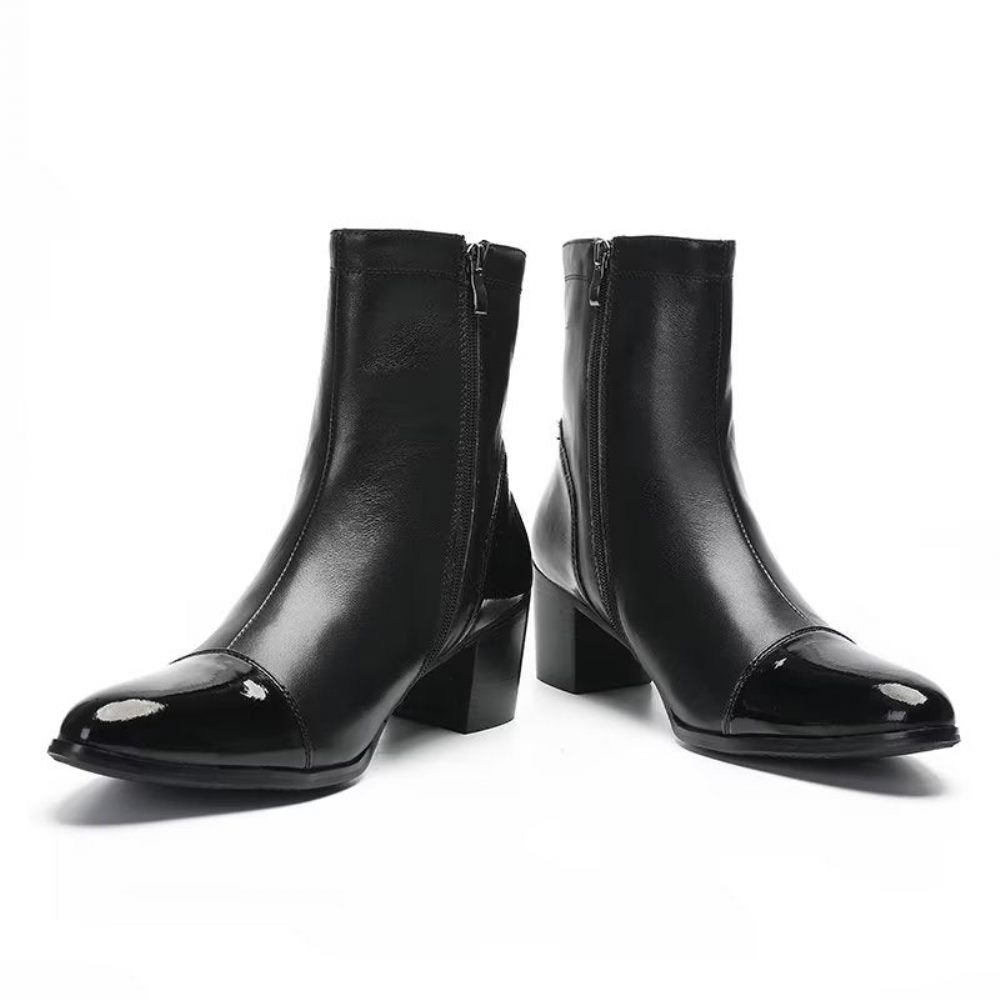 Bottes Pour Hommes Bottines Cuir Texturé - Noir