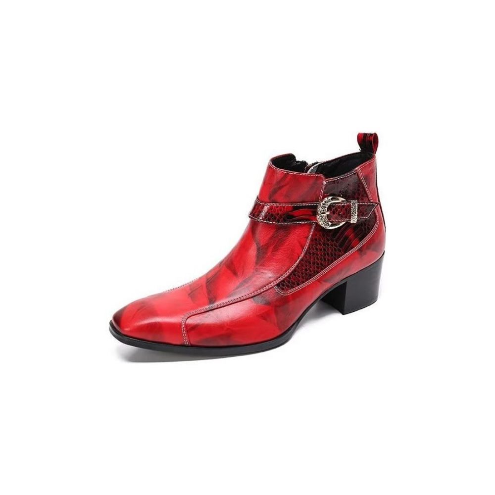 Bottes Pour Hommes Bottines Cuir Texturé - Rouge