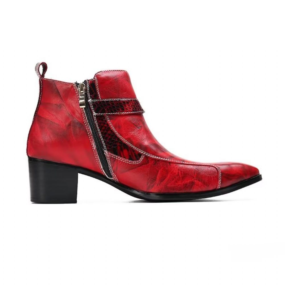 Bottes Pour Hommes Bottines Cuir Texturé - Rouge