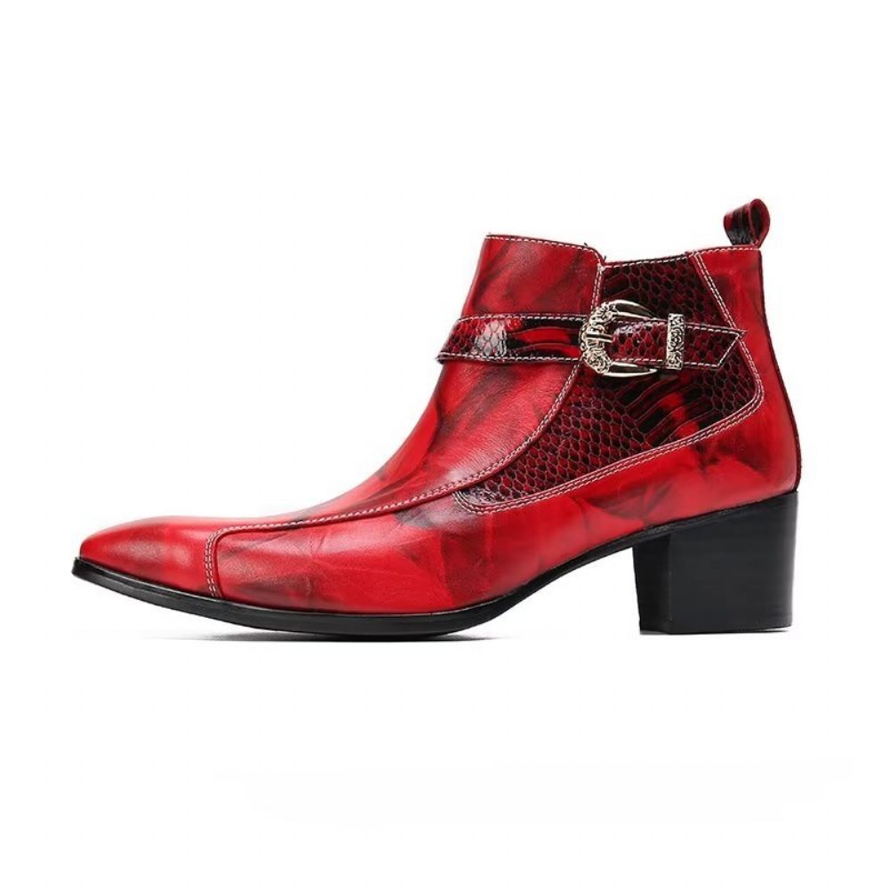 Bottes Pour Hommes Bottines Cuir Texturé - Rouge