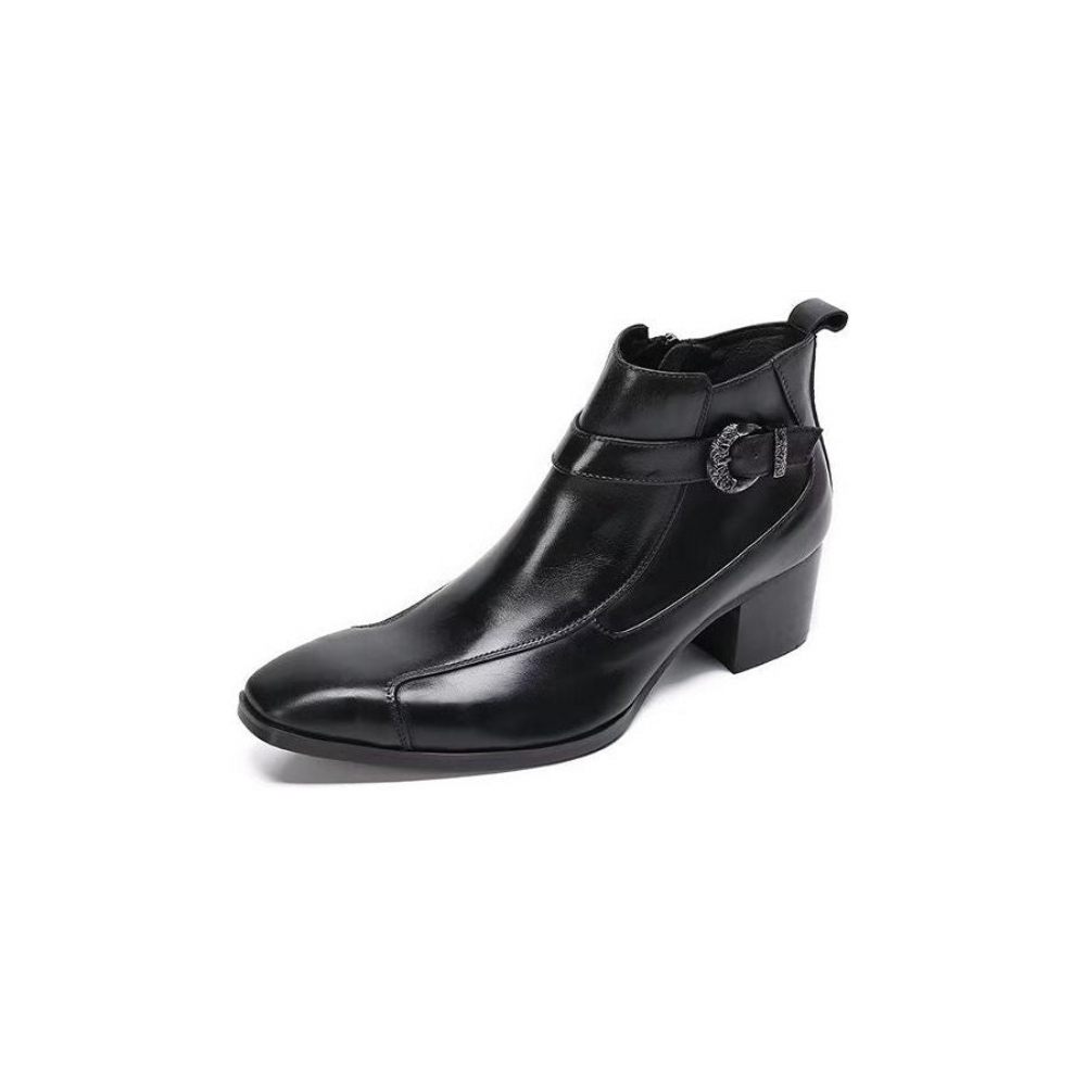 Bottes Pour Hommes Bottines Cuir Texturé - Noir