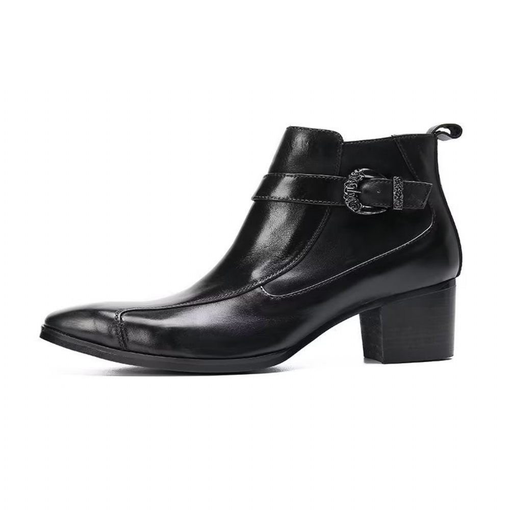 Bottes Pour Hommes Bottines Cuir Texturé - Noir