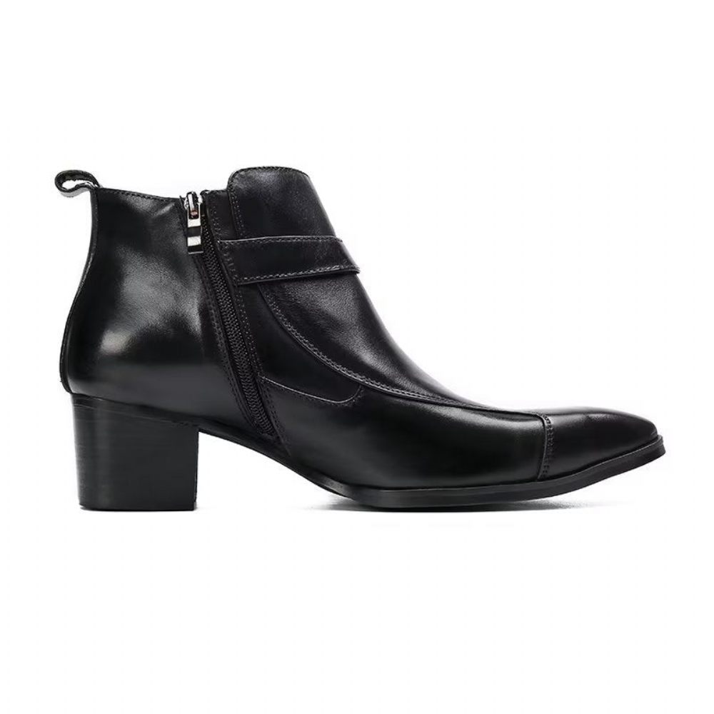 Bottes Pour Hommes Bottines Cuir Texturé - Noir