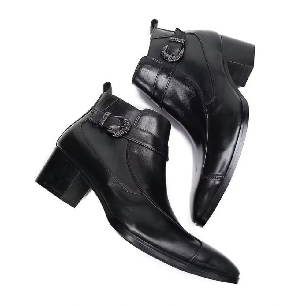 Bottes Pour Hommes Bottines Cuir Texturé - Noir