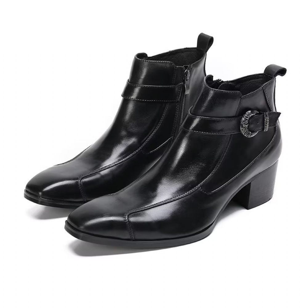 Bottes Pour Hommes Bottines Cuir Texturé - Noir