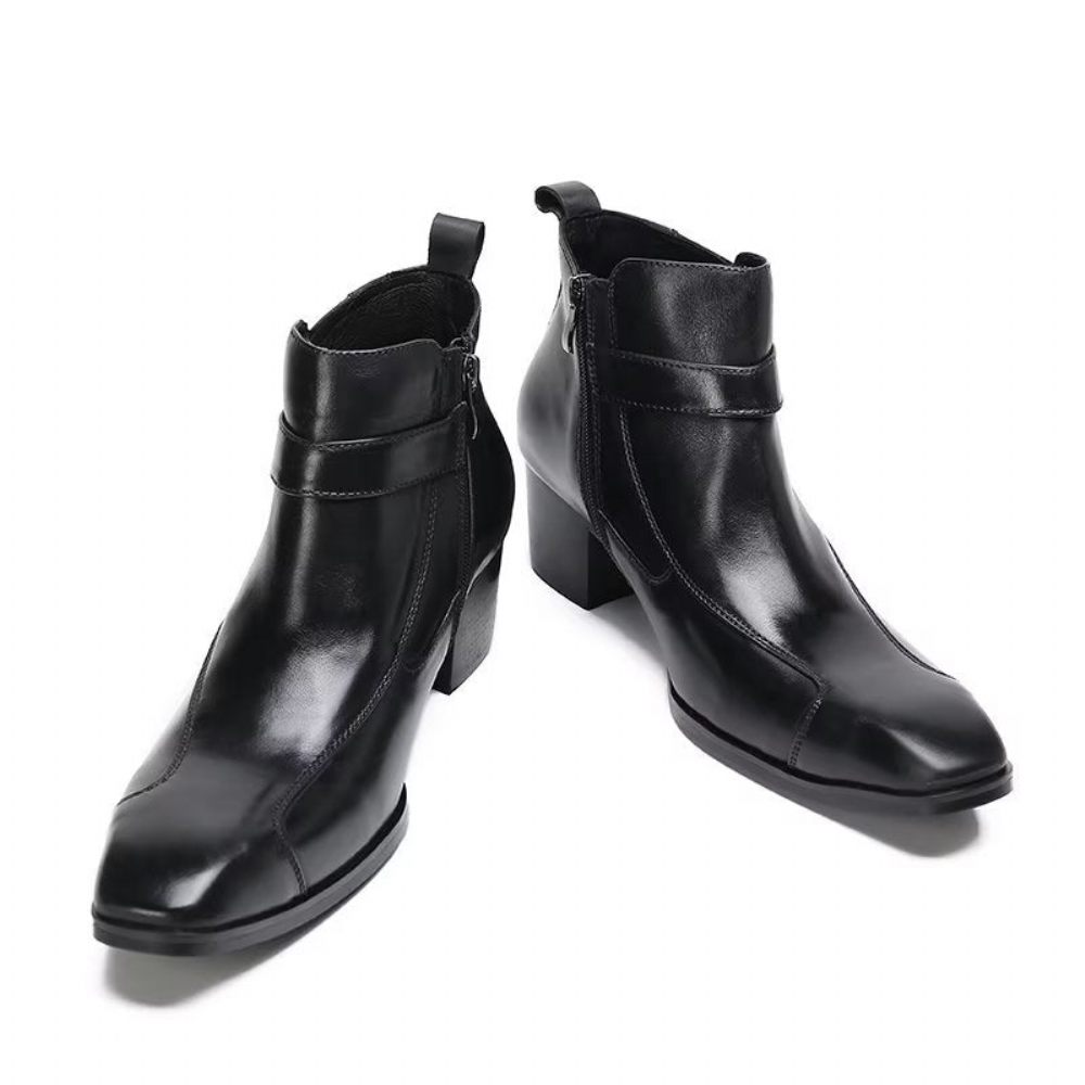 Bottes Pour Hommes Bottines Cuir Texturé - Noir