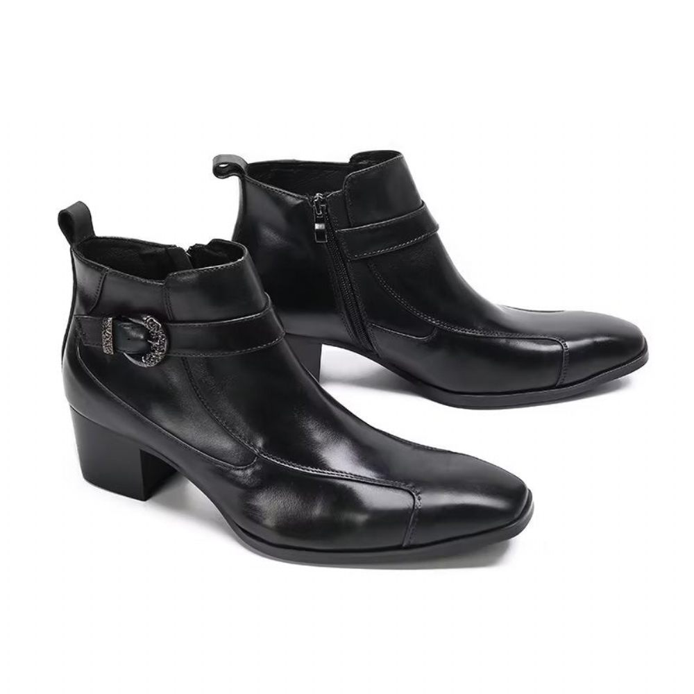 Bottes Pour Hommes Bottines Cuir Texturé - Noir