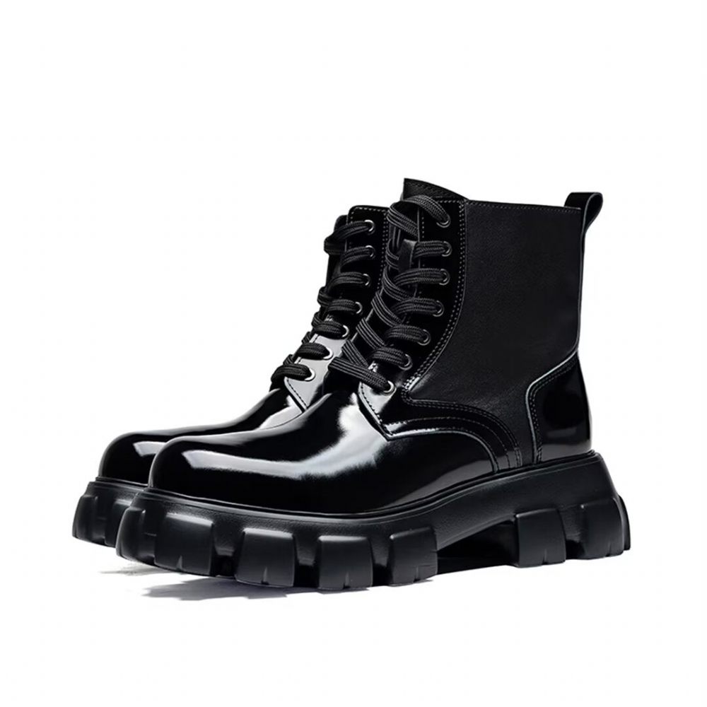 Bottes Pour Hommes Bottines Cuir Vache - Noir