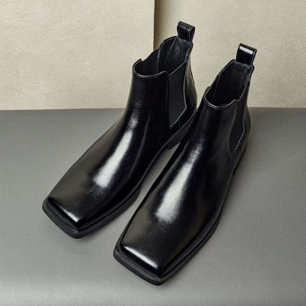 Bottes Pour Hommes Bottines Cuir Vache - Noir