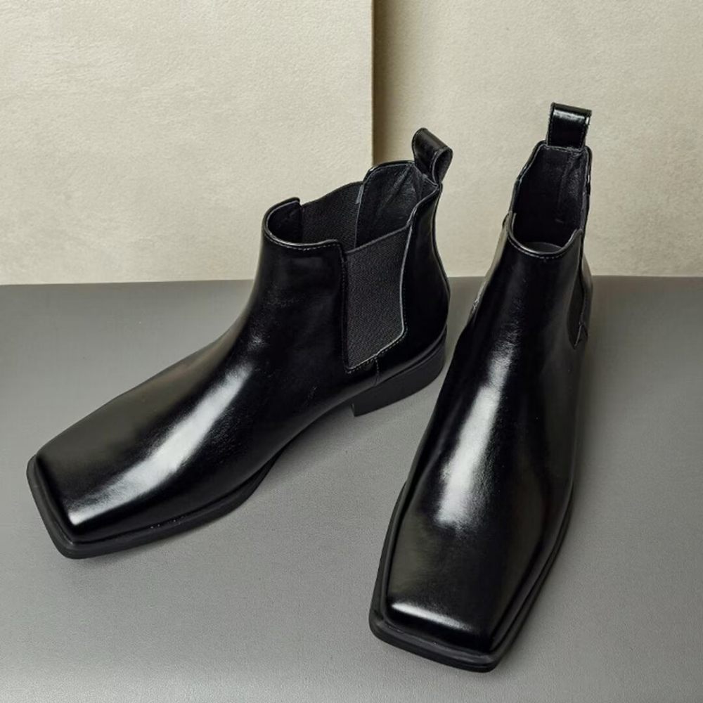 Bottes Pour Hommes Bottines Cuir Vache - Noir