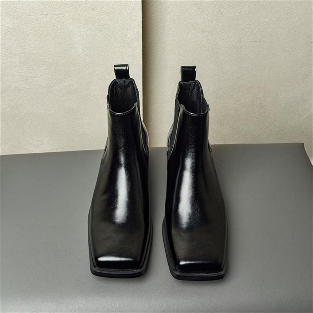 Bottes Pour Hommes Bottines Cuir Vache - Noir