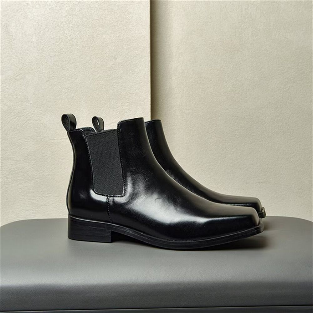 Bottes Pour Hommes Bottines Cuir Vache - Noir