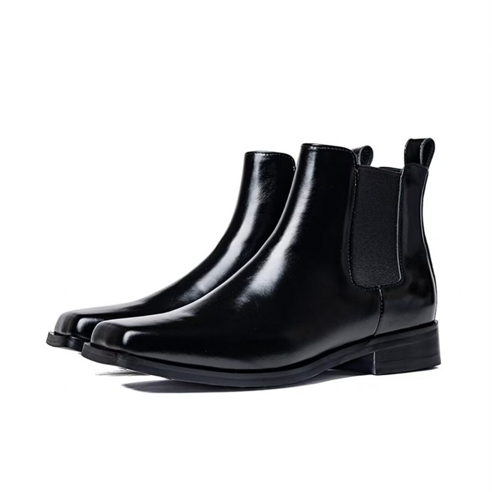 Bottes Pour Hommes Bottines Cuir Vache - Noir