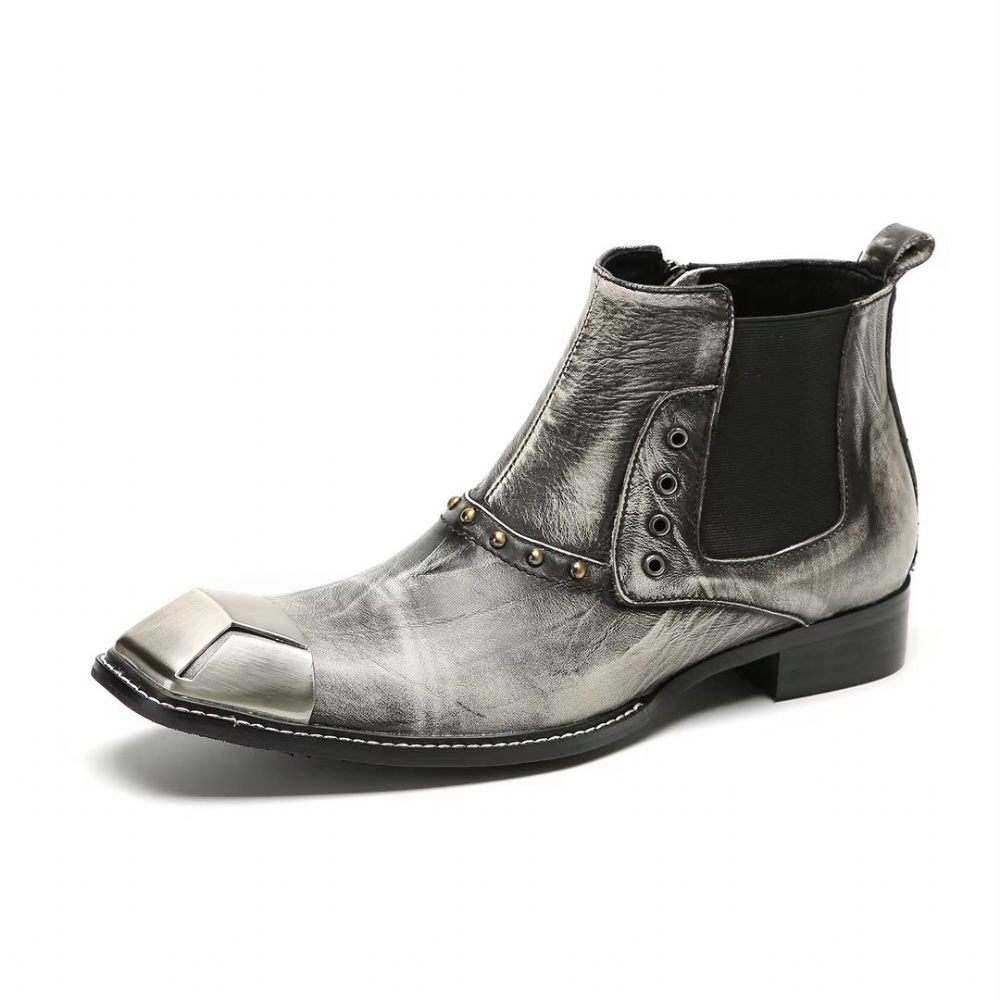 Bottes Pour Hommes Bottines Cuir Vache Exquises - Gris