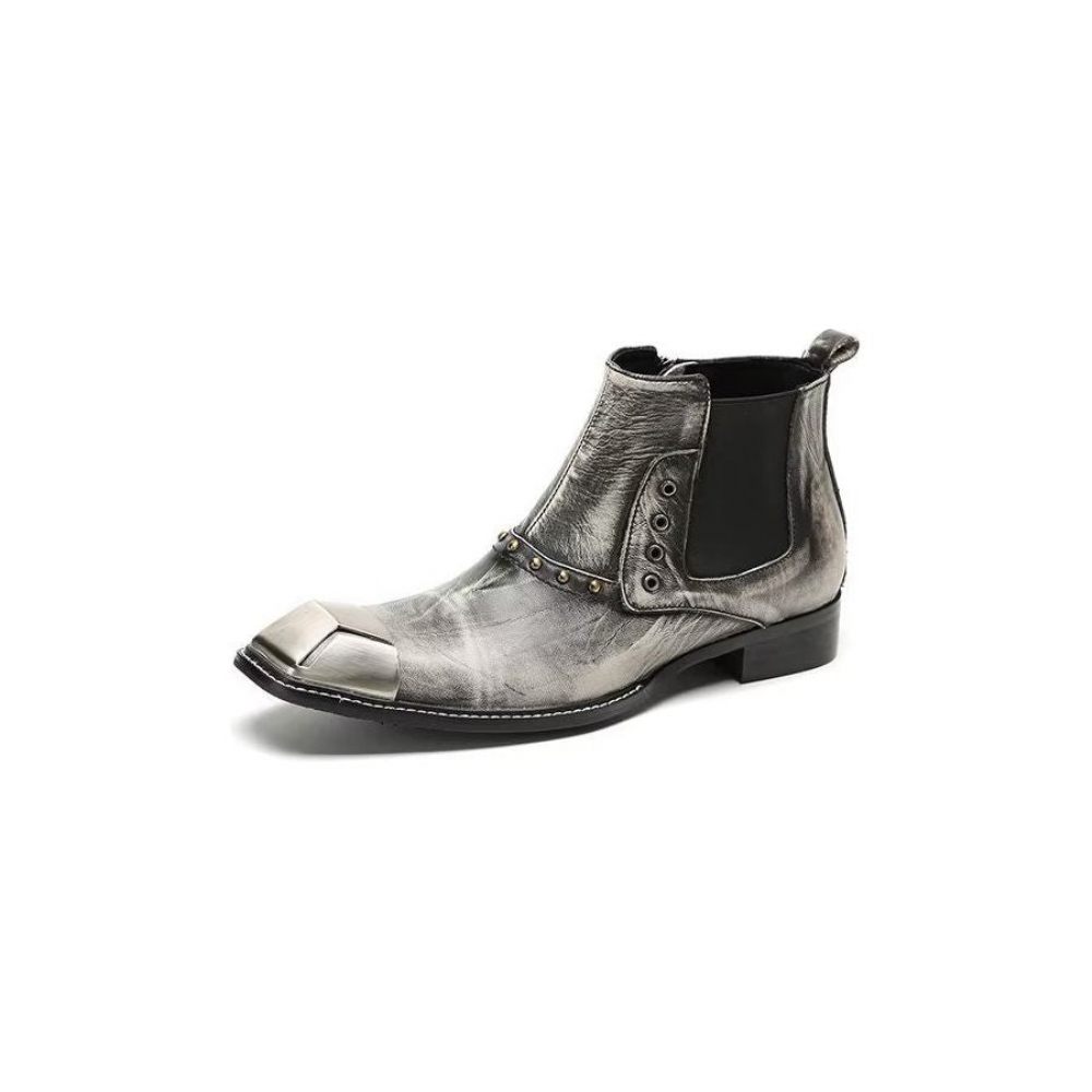 Bottes Pour Hommes Bottines Cuir Vache Exquises - Gris