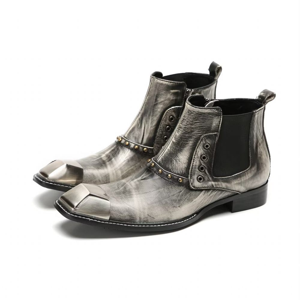 Bottes Pour Hommes Bottines Cuir Vache Exquises - Gris