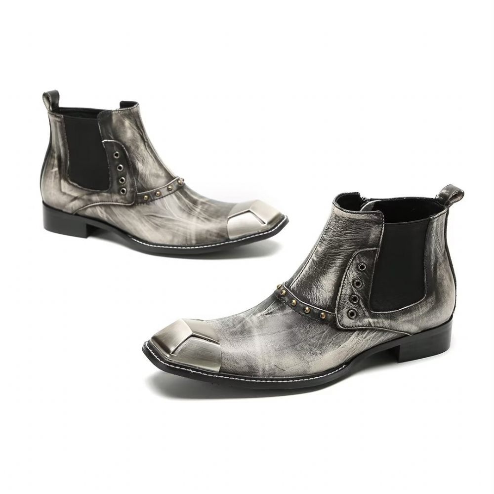 Bottes Pour Hommes Bottines Cuir Vache Exquises - Gris