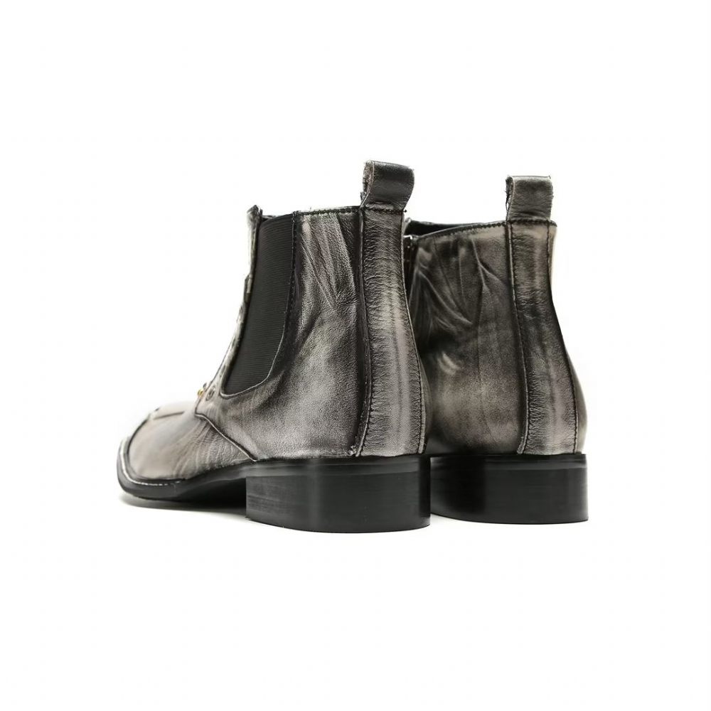 Bottes Pour Hommes Bottines Cuir Vache Exquises - Gris