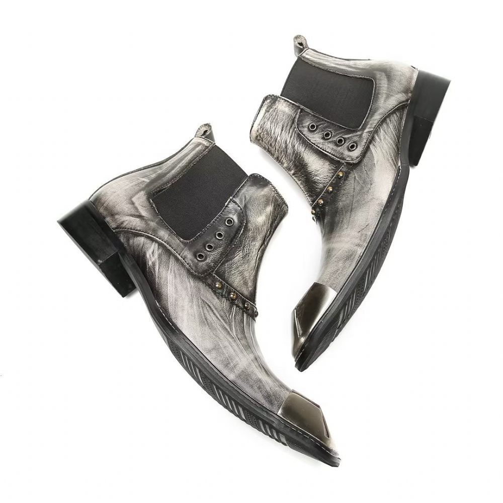 Bottes Pour Hommes Bottines Cuir Vache Exquises - Gris