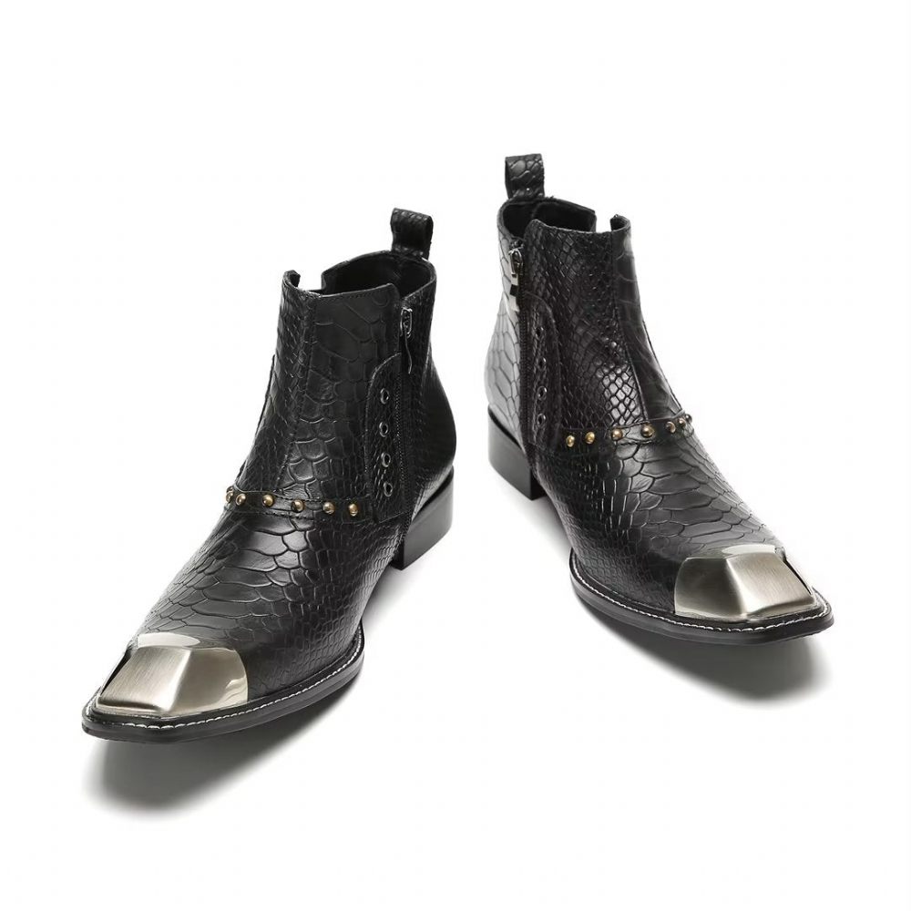 Bottes Pour Hommes Bottines Cuir Vache Exquises - Noir