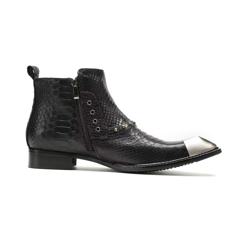 Bottes Pour Hommes Bottines Cuir Vache Exquises - Noir