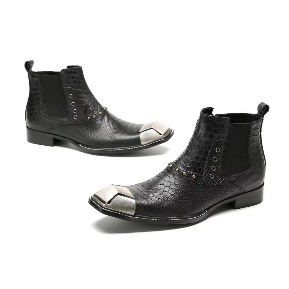 Bottes Pour Hommes Bottines Cuir Vache Exquises - Noir