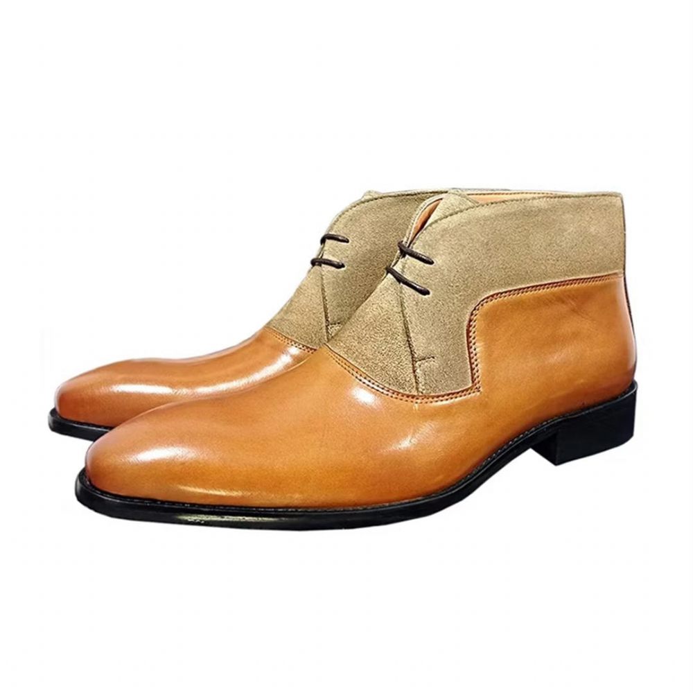 Bottes Pour Hommes Bottines Cuir Véritable - Brun