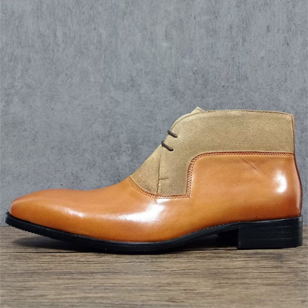 Bottes Pour Hommes Bottines Cuir Véritable - Brun