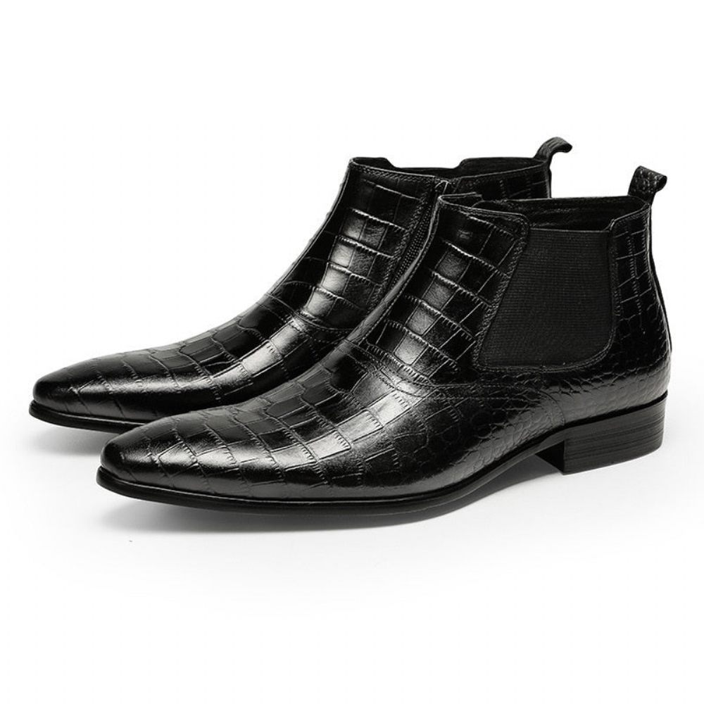 Bottes Pour Hommes Bottines Décontractées À Fermeture Éclair Luxe Croctex - Noir