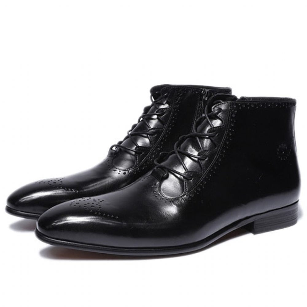 Bottes Pour Hommes Bottines Derby Exotiques À Lacets - Noir