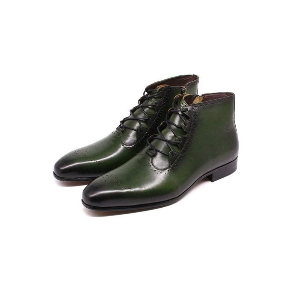 Bottes Pour Hommes Bottines Derby Exotiques À Lacets - Vert