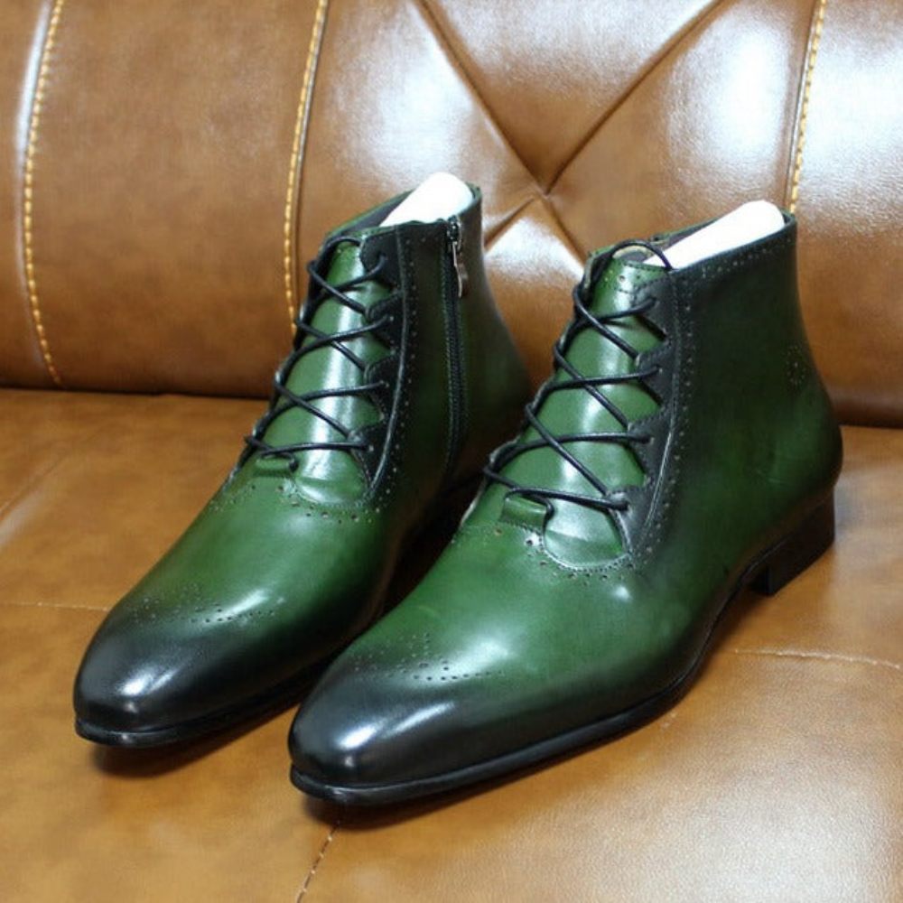 Bottes Pour Hommes Bottines Derby Exotiques À Lacets - Vert