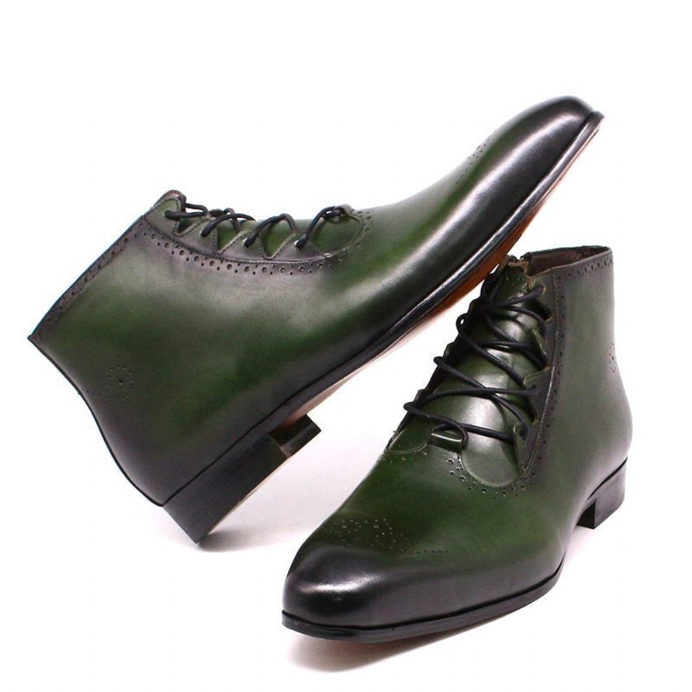 Bottes Pour Hommes Bottines Derby Exotiques À Lacets - Vert