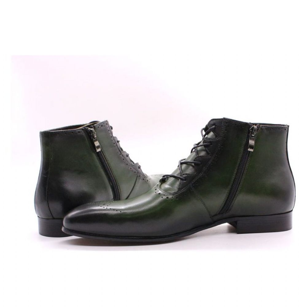 Bottes Pour Hommes Bottines Derby Exotiques À Lacets - Vert