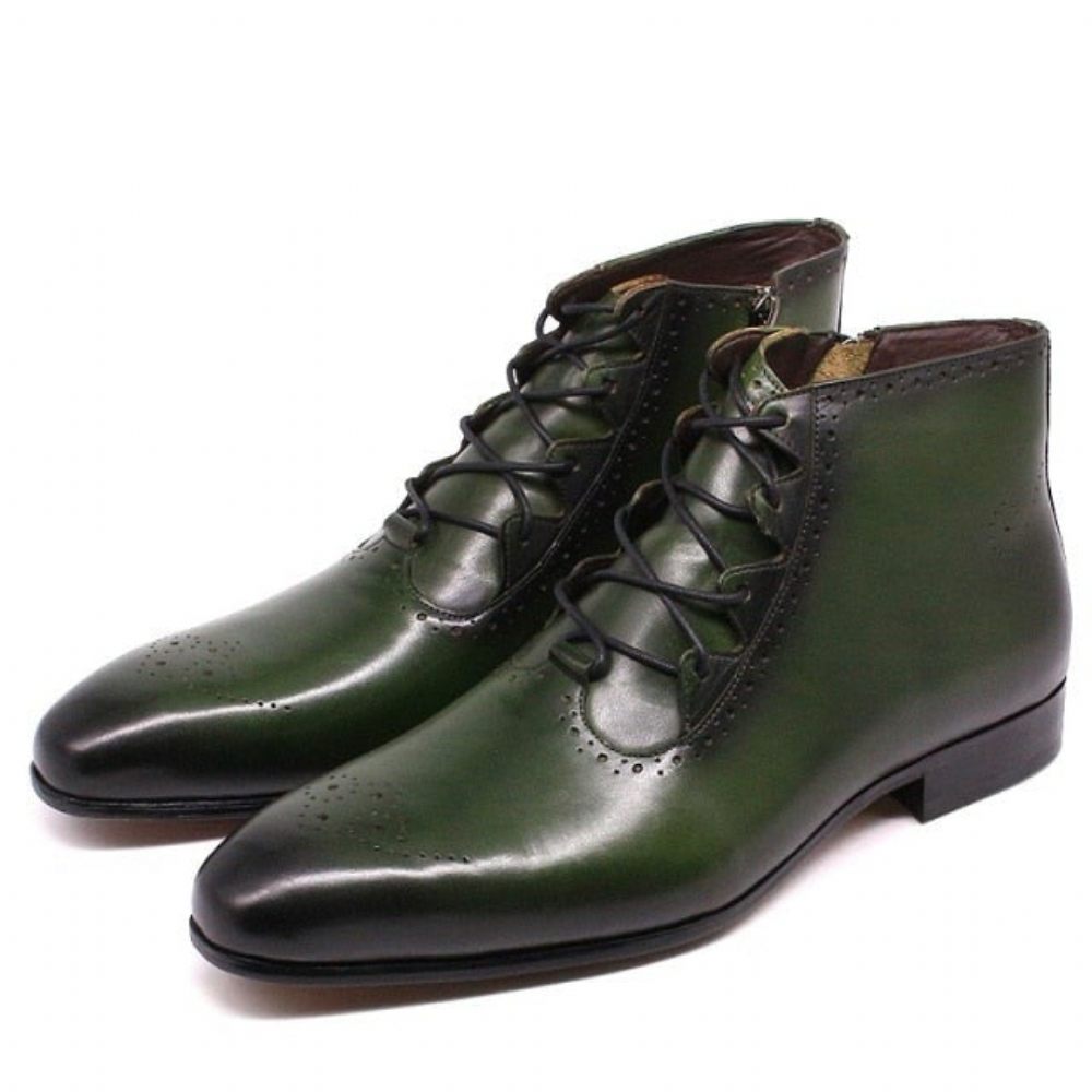 Bottes Pour Hommes Bottines Derby Exotiques À Lacets - Vert