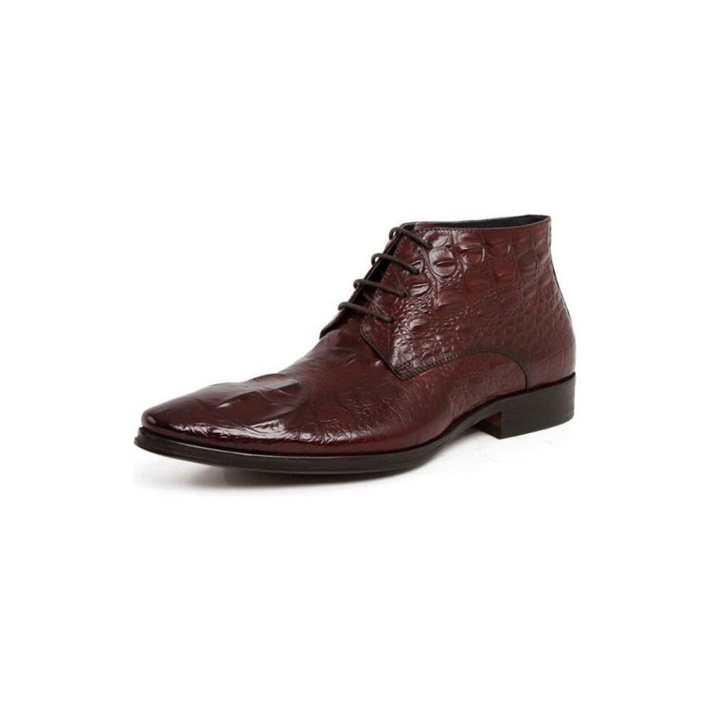 Bottes Pour Hommes Bottines Du Désert À Bout Pointu Cuir Crocodile Exotique - Rouge