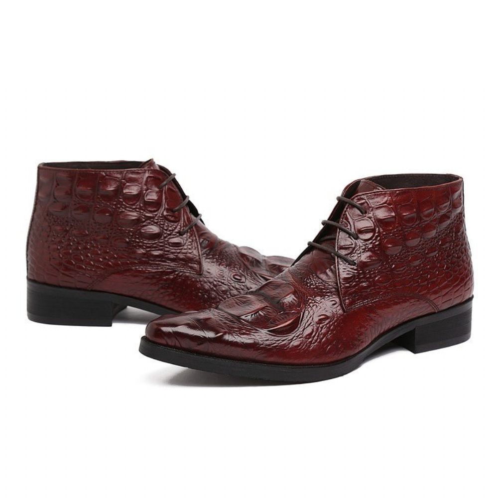 Bottes Pour Hommes Bottines Du Désert À Bout Pointu Cuir Crocodile Exotique - Rouge