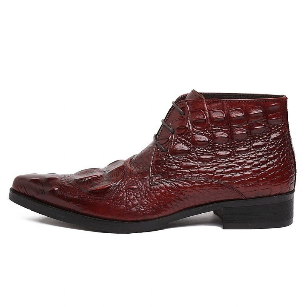 Bottes Pour Hommes Bottines Du Désert À Bout Pointu Cuir Crocodile Exotique - Rouge