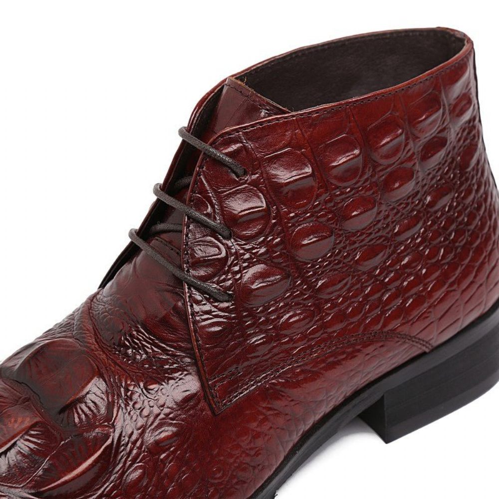 Bottes Pour Hommes Bottines Du Désert À Bout Pointu Cuir Crocodile Exotique - Rouge