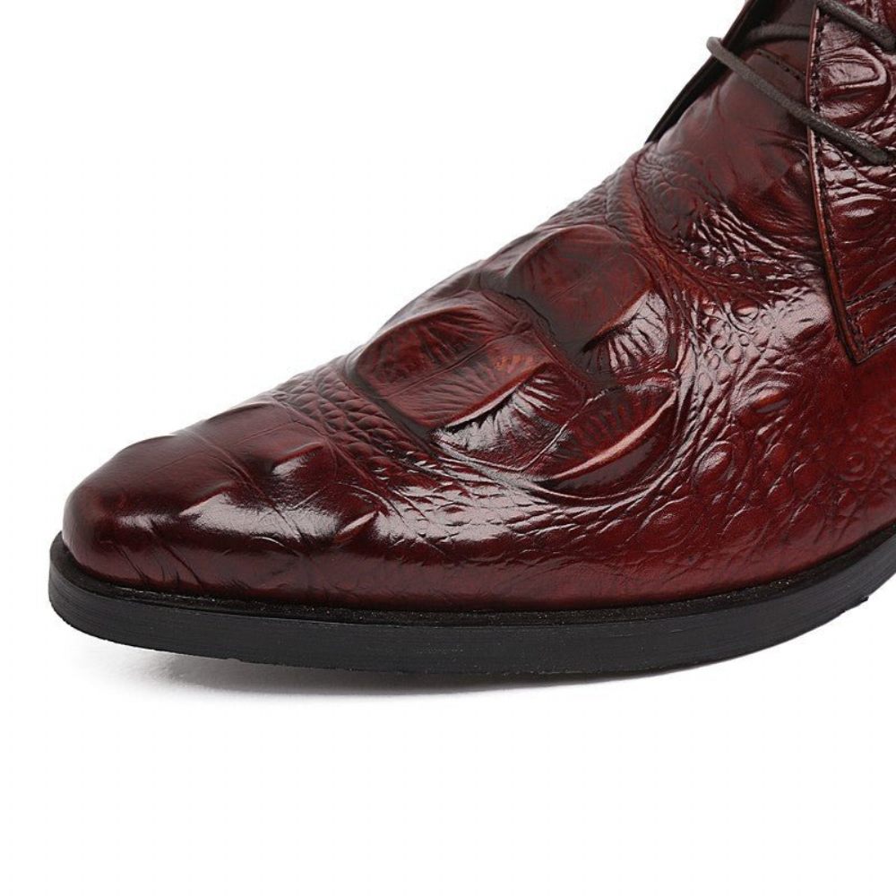 Bottes Pour Hommes Bottines Du Désert À Bout Pointu Cuir Crocodile Exotique - Rouge