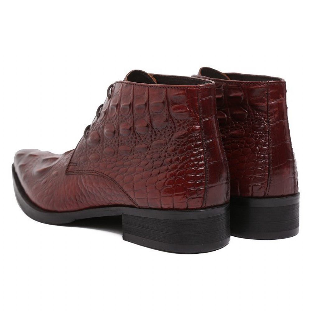 Bottes Pour Hommes Bottines Du Désert À Bout Pointu Cuir Crocodile Exotique - Rouge