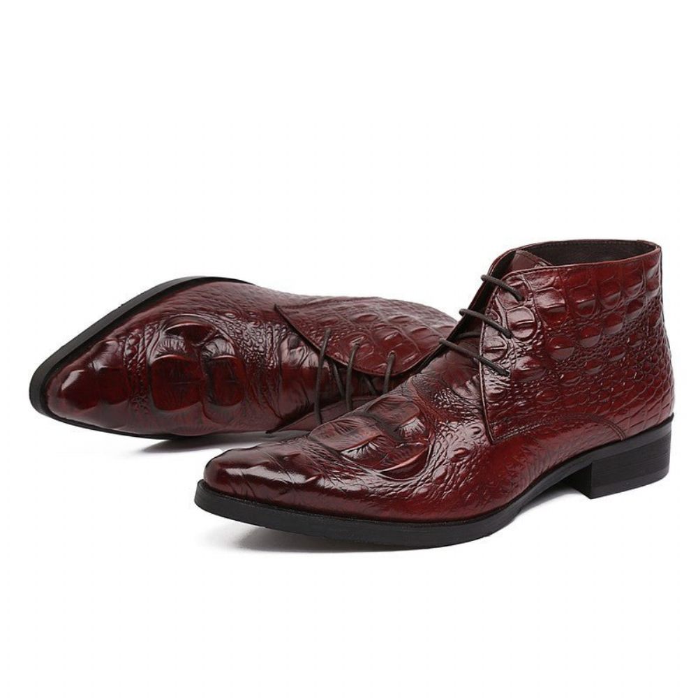 Bottes Pour Hommes Bottines Du Désert À Bout Pointu Cuir Crocodile Exotique - Rouge