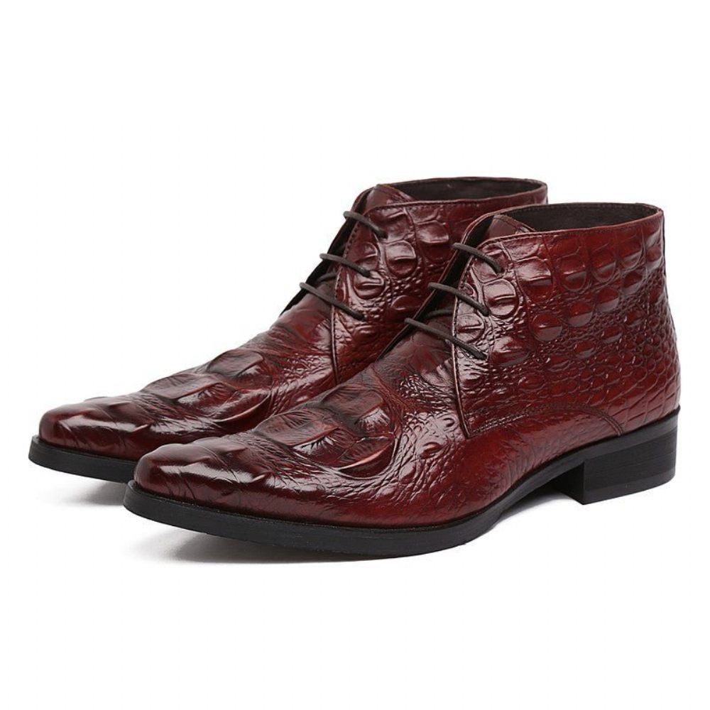 Bottes Pour Hommes Bottines Du Désert À Bout Pointu Cuir Crocodile Exotique - Rouge