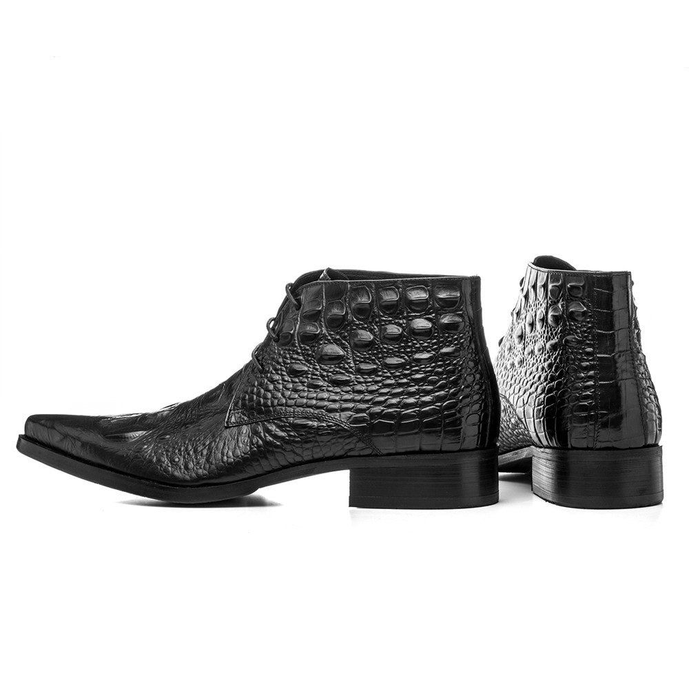 Bottes Pour Hommes Bottines Du Désert À Bout Pointu Cuir Crocodile Exotique - Noir