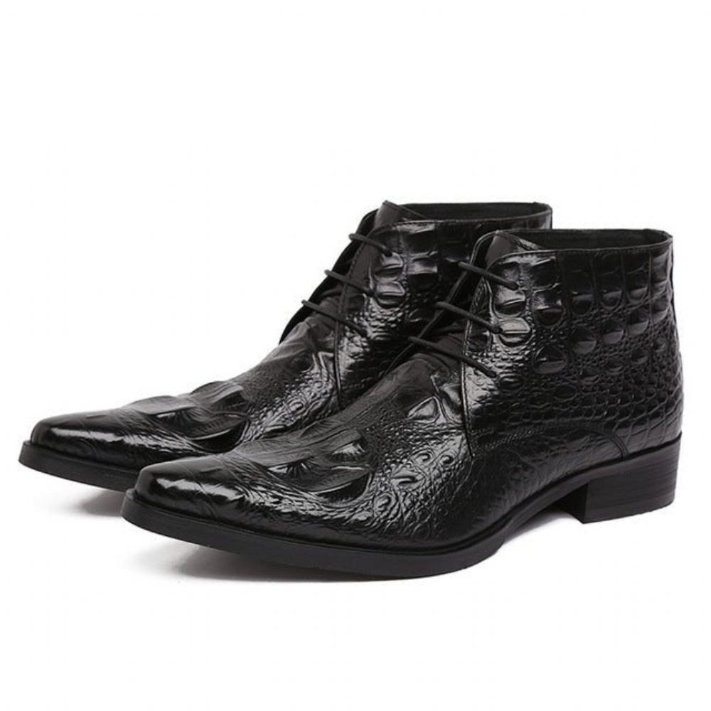 Bottes Pour Hommes Bottines Du Désert À Bout Pointu Cuir Crocodile Exotique - Noir